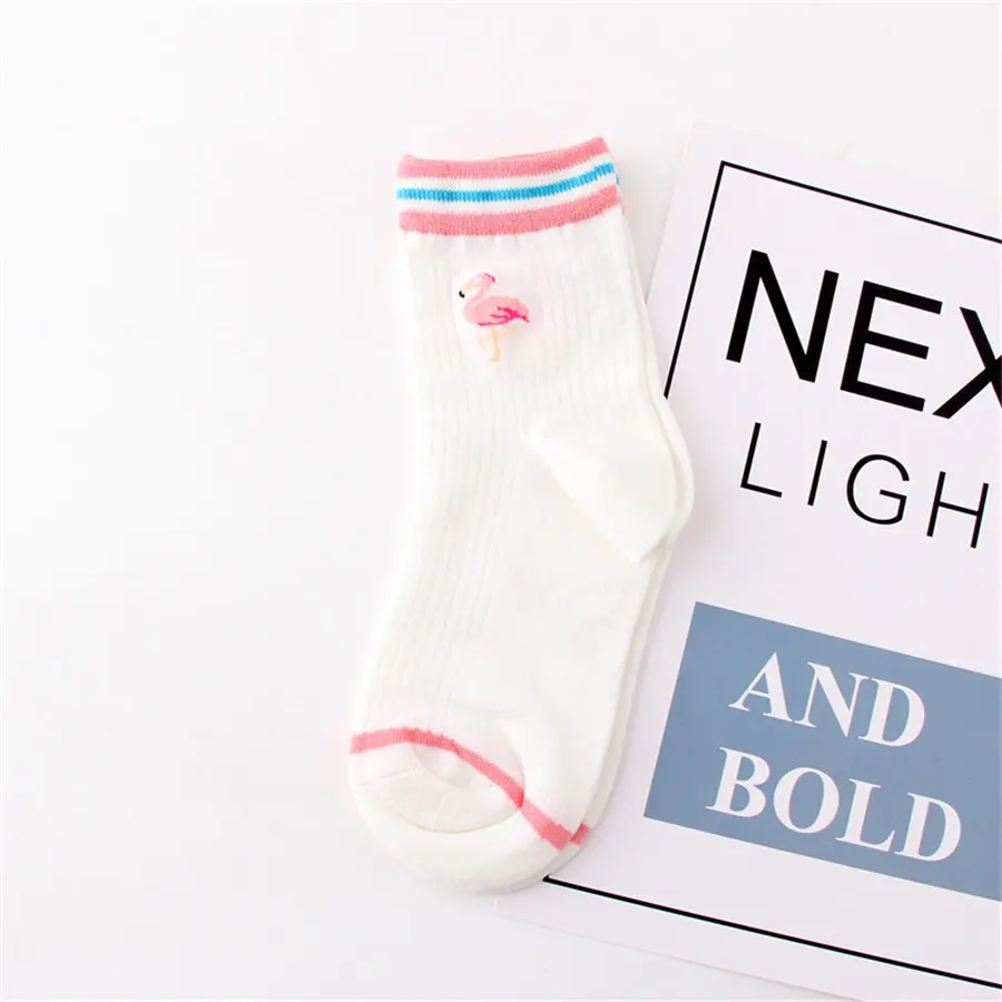 Fashion Cartoon Jacquard Flamingo Socks Women White Cute Animals Embroidery Birds Pattern Funny Socks Winter Harajuku Art meias 17