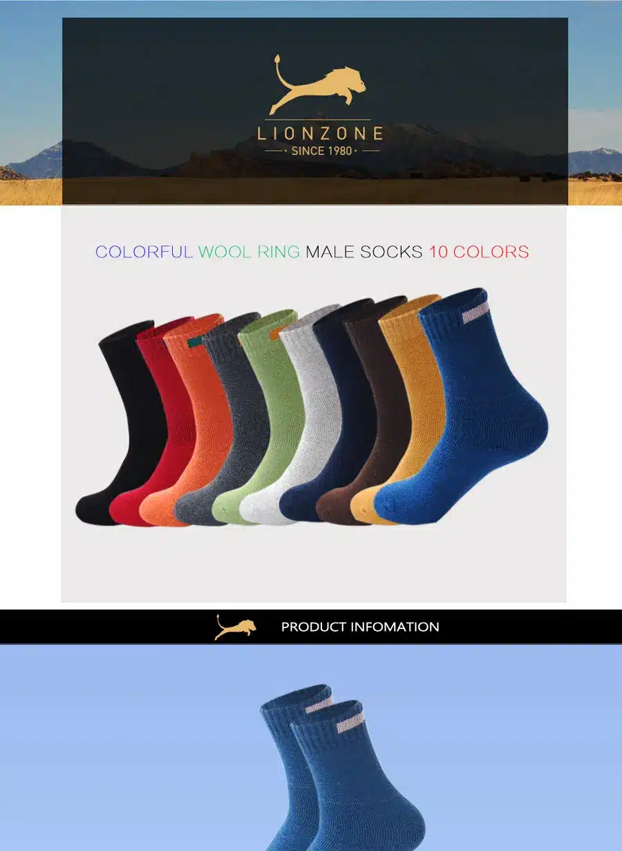 LIONZONE Solid Cashmere Merino Wool Socks With Cloth Sign Design 10 Colors Winter Warm Thermal Socks 4