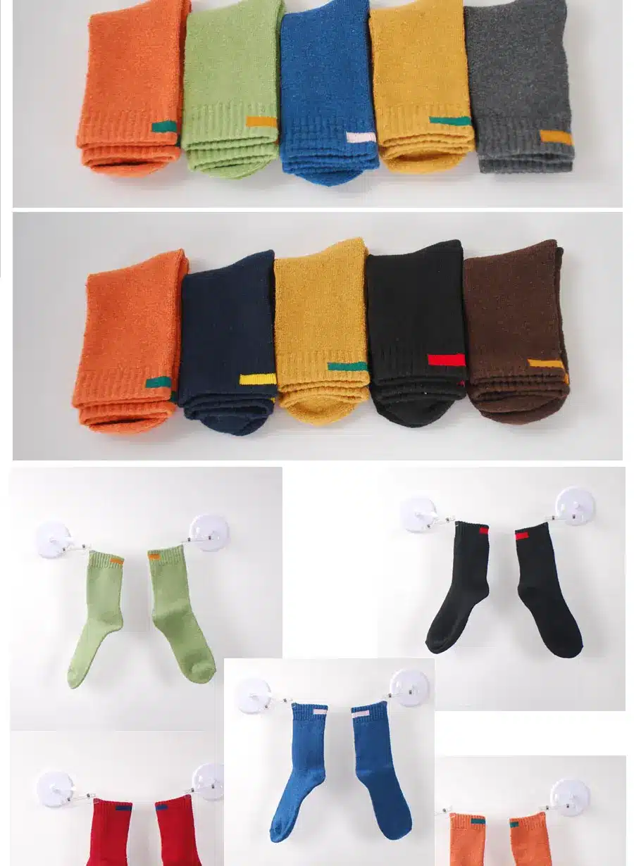 LIONZONE Solid Cashmere Merino Wool Socks With Cloth Sign Design 10 Colors Winter Warm Thermal Socks 8
