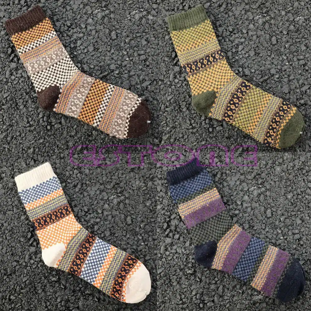 4Pair Mens Soft Thick Angora Cashmere Casual Rabbit Wool Blend Warm Winter Socks 5