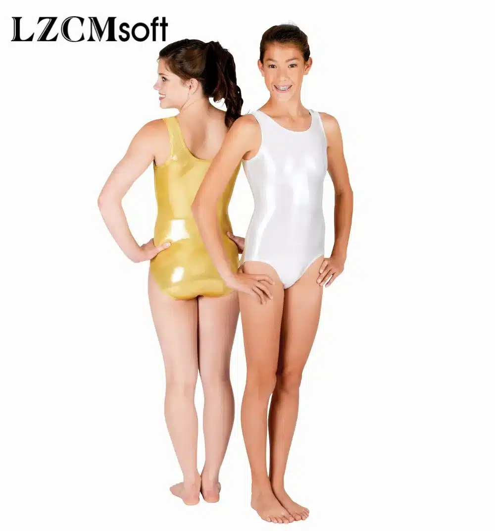 LZCMsoft Unisex Shiny Metallic Ballet Leotard Dancewear Red Lycra Tank Unitard Bodysuit For Women Team Performance 14
