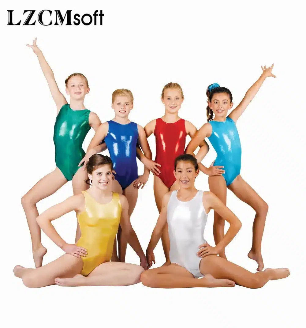 LZCMsoft Unisex Shiny Metallic Ballet Leotard Dancewear Red Lycra Tank Unitard Bodysuit For Women Team Performance 15