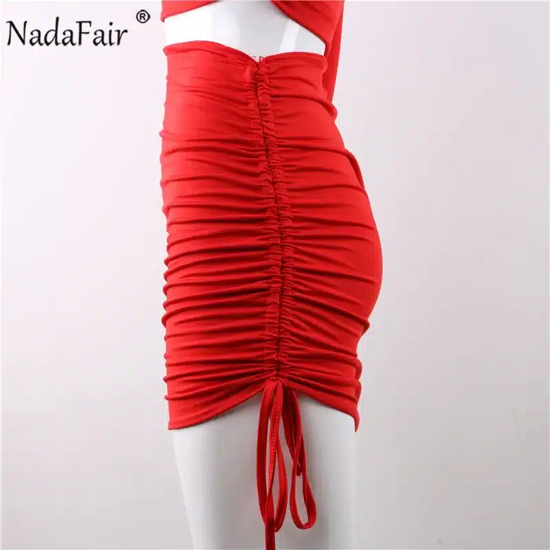 Nadafair one shoulder solid sexy bodycon autumn dresses women wrap ruched lace up mini winter dress hollow out club party dress 38