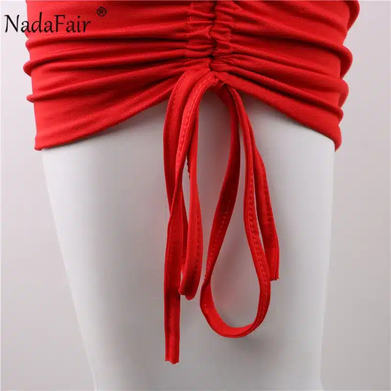 Nadafair one shoulder solid sexy bodycon autumn dresses women wrap ruched lace up mini winter dress hollow out club party dress 39