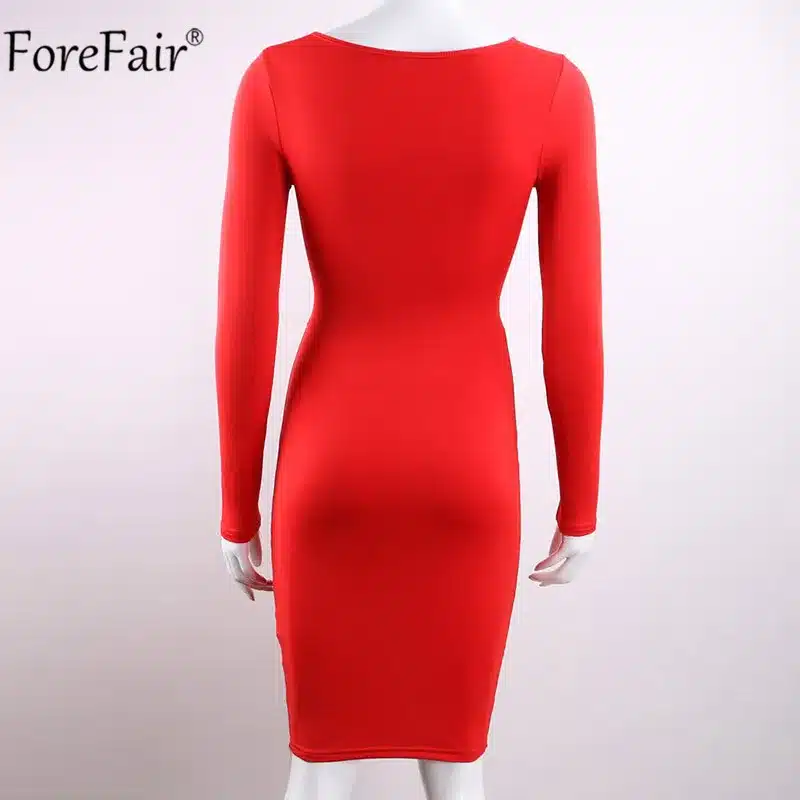 ForeFair Long Sleeve Bandage Bodycon Midi Dress Women Elastic Cotton Elegant Sexy Bodycon Party Dresses White Winter Dress 28