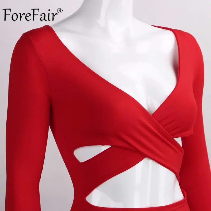 ForeFair Long Sleeve Bandage Bodycon Midi Dress Women Elastic Cotton Elegant Sexy Bodycon Party Dresses White Winter Dress 29