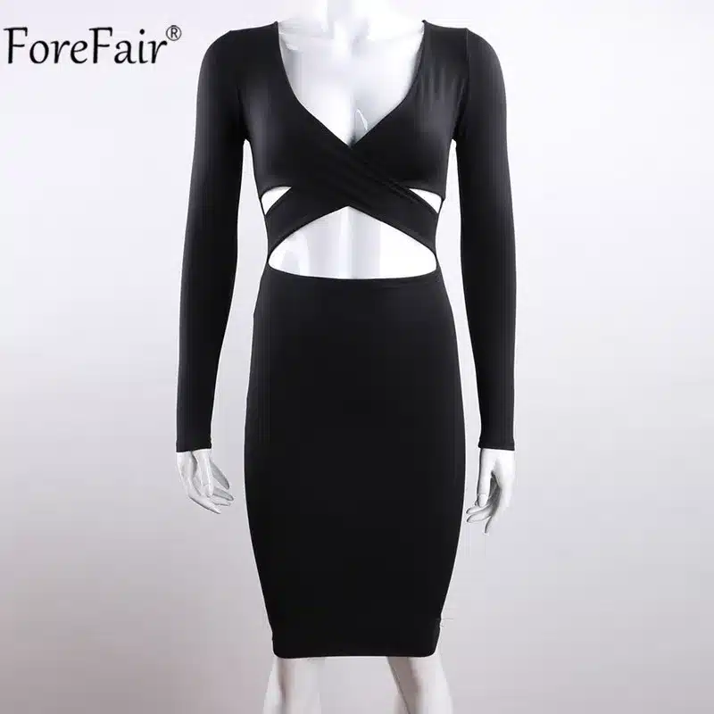 ForeFair Long Sleeve Bandage Bodycon Midi Dress Women Elastic Cotton Elegant Sexy Bodycon Party Dresses White Winter Dress 31