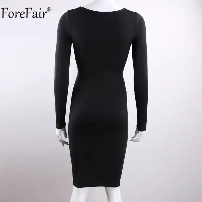 ForeFair Long Sleeve Bandage Bodycon Midi Dress Women Elastic Cotton Elegant Sexy Bodycon Party Dresses White Winter Dress 32