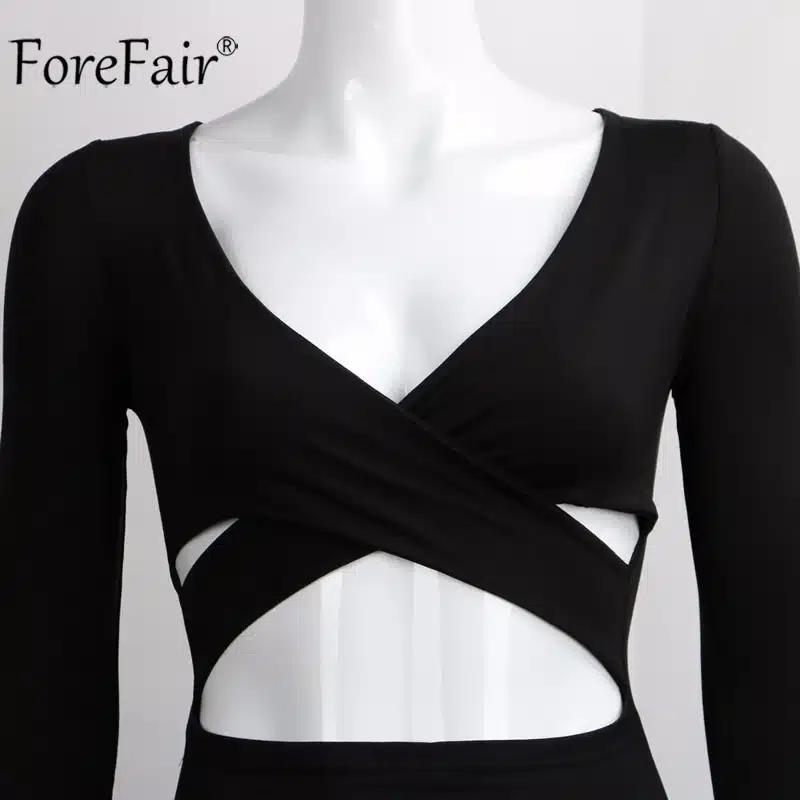 ForeFair Long Sleeve Bandage Bodycon Midi Dress Women Elastic Cotton Elegant Sexy Bodycon Party Dresses White Winter Dress 33