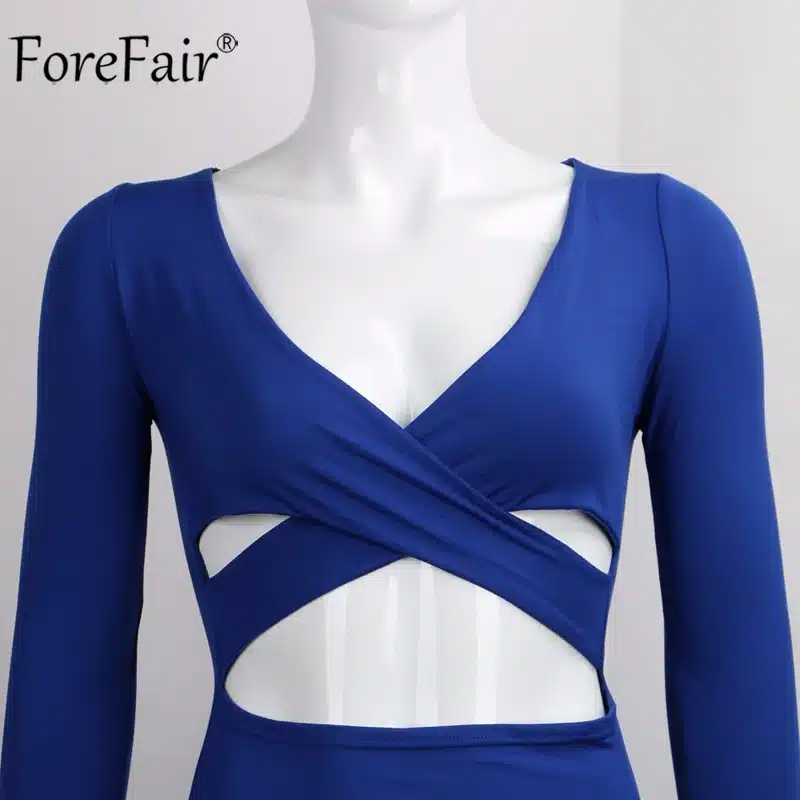 ForeFair Long Sleeve Bandage Bodycon Midi Dress Women Elastic Cotton Elegant Sexy Bodycon Party Dresses White Winter Dress 36