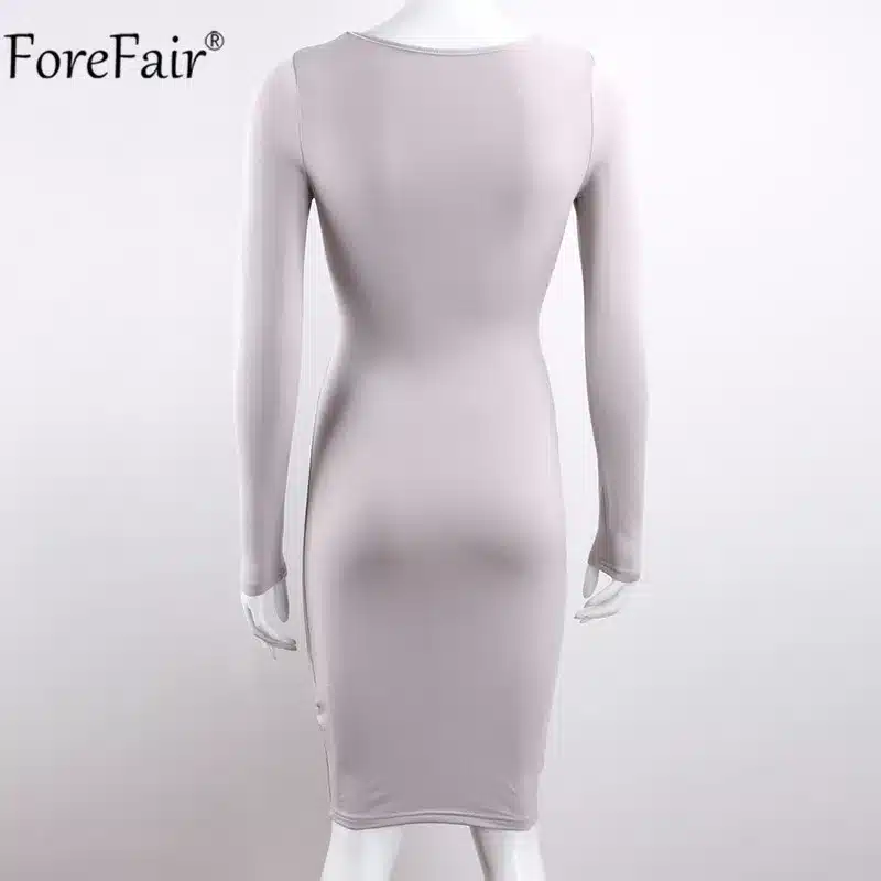 ForeFair Long Sleeve Bandage Bodycon Midi Dress Women Elastic Cotton Elegant Sexy Bodycon Party Dresses White Winter Dress 38