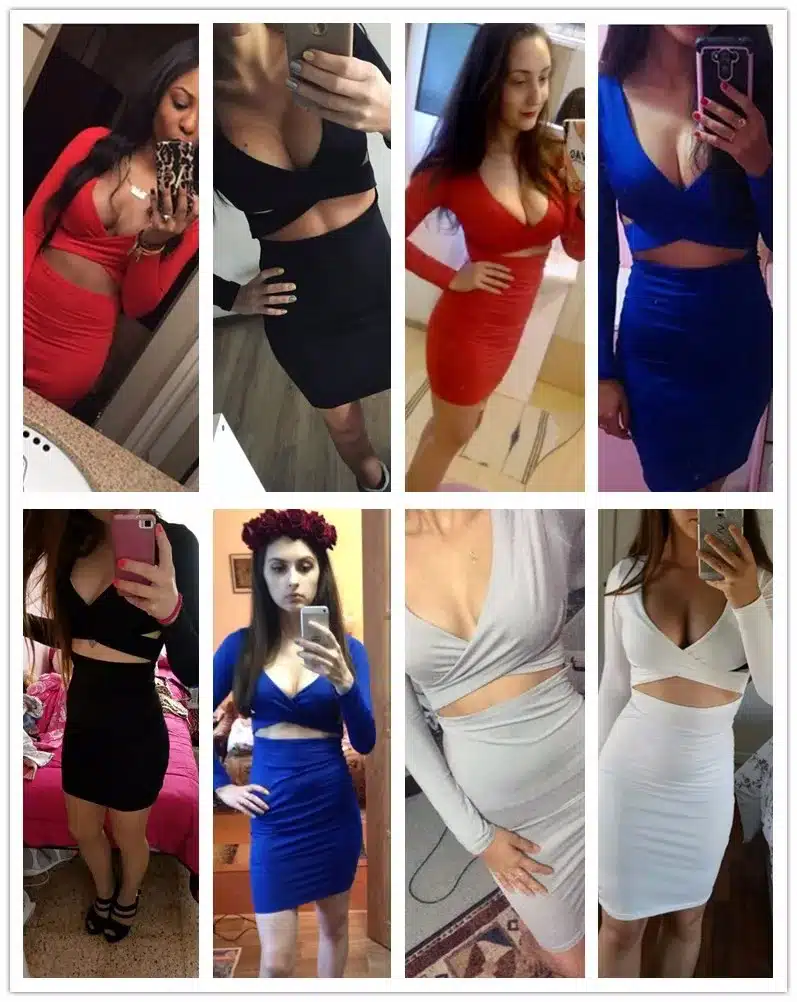ForeFair Long Sleeve Bandage Bodycon Midi Dress Women Elastic Cotton Elegant Sexy Bodycon Party Dresses White Winter Dress 43