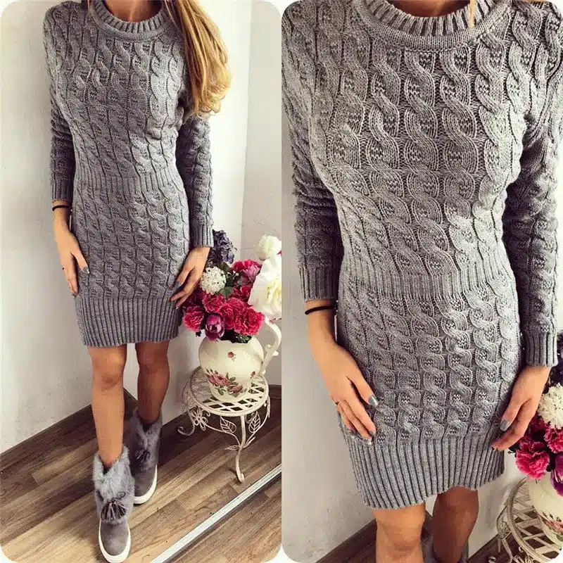 New Arrival Autumn Winter Knitted Dress Women O-neck Sexy Solid Party Dresses Long Sleeve Elegant Bodycon Sweater Dress Vestidos 17