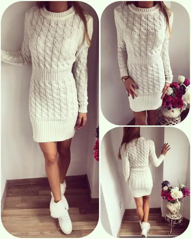 New Arrival Autumn Winter Knitted Dress Women O-neck Sexy Solid Party Dresses Long Sleeve Elegant Bodycon Sweater Dress Vestidos 20