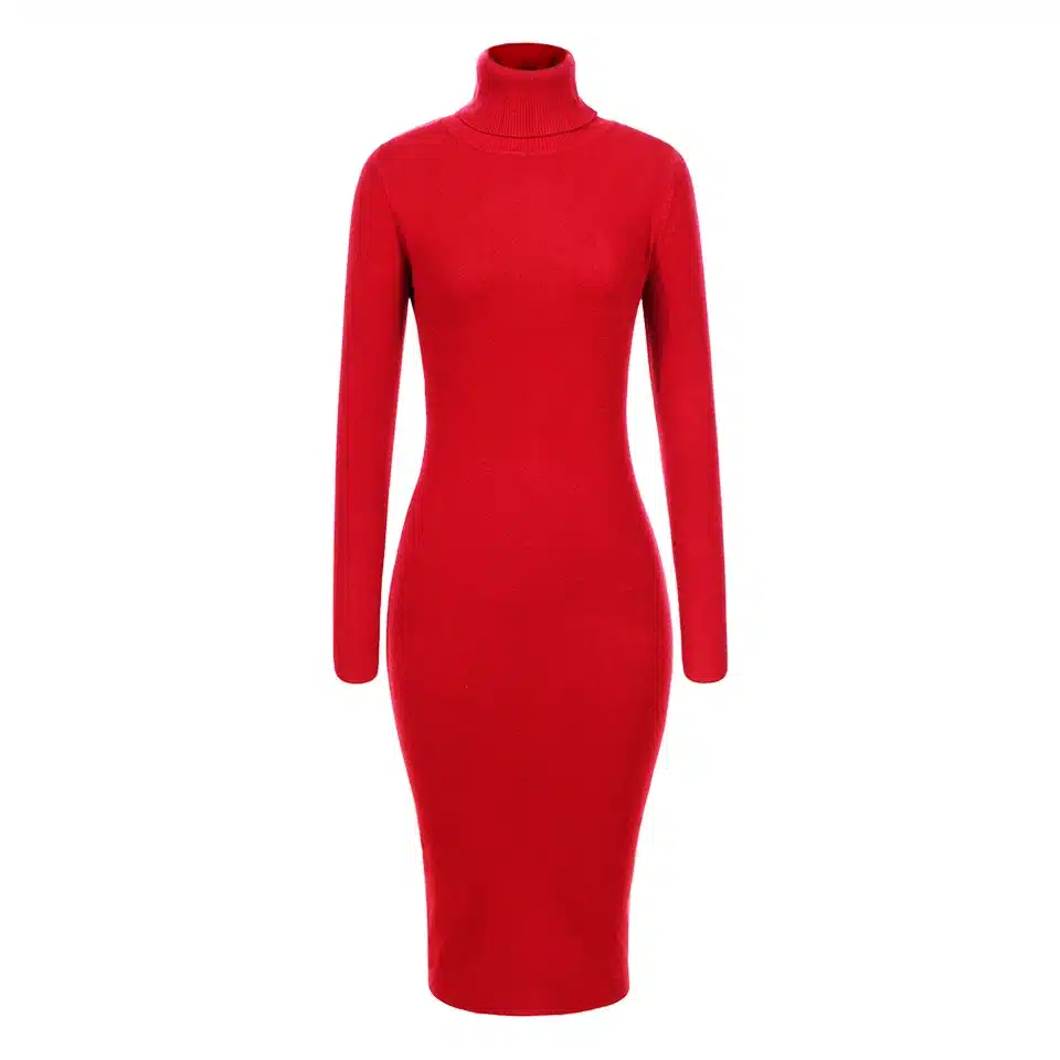 GLO-STORY 2018 Winter Women Basic Turtleneck Sweater Dress Solid Bodycon Sexy Party Dress Elegant Vestidos for Female WYQ-7628 17
