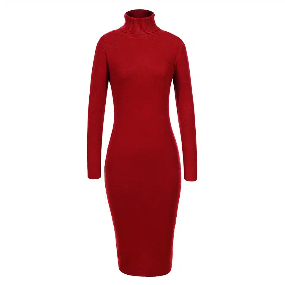GLO-STORY 2018 Winter Women Basic Turtleneck Sweater Dress Solid Bodycon Sexy Party Dress Elegant Vestidos for Female WYQ-7628 21