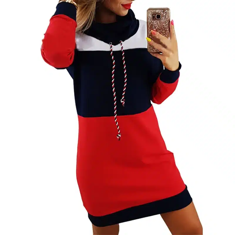 Winter Autumn Dresses Turtleneck Long Sleeve Tracksuit Women Dress Plus Size Casual Striped Hooded Hoodie Dress Robe Femme GV009 11