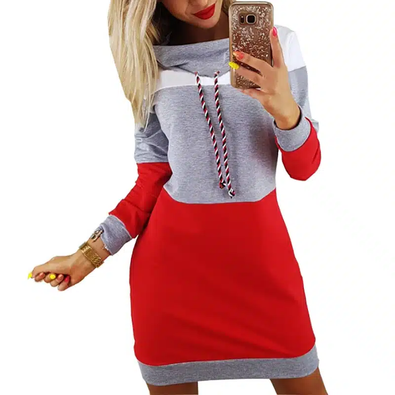 Winter Autumn Dresses Turtleneck Long Sleeve Tracksuit Women Dress Plus Size Casual Striped Hooded Hoodie Dress Robe Femme GV009 13