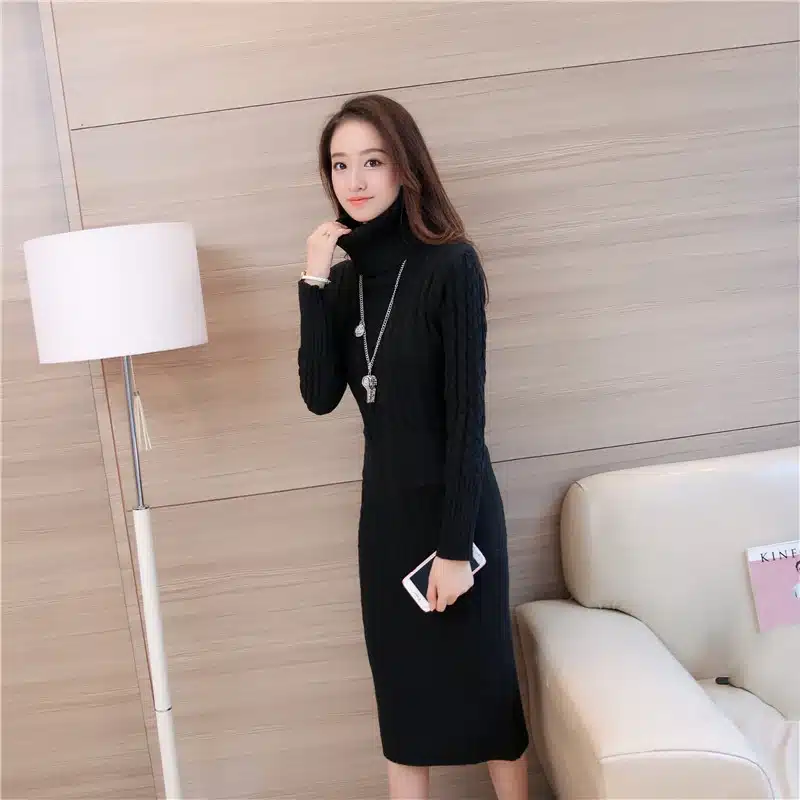 Women Winter Knit Dresses 2018 Europe Long Sleeve Turtleneck Casual Slim Warm Maxi Sweater Dress Plus Size Women's Clothing L-66 12