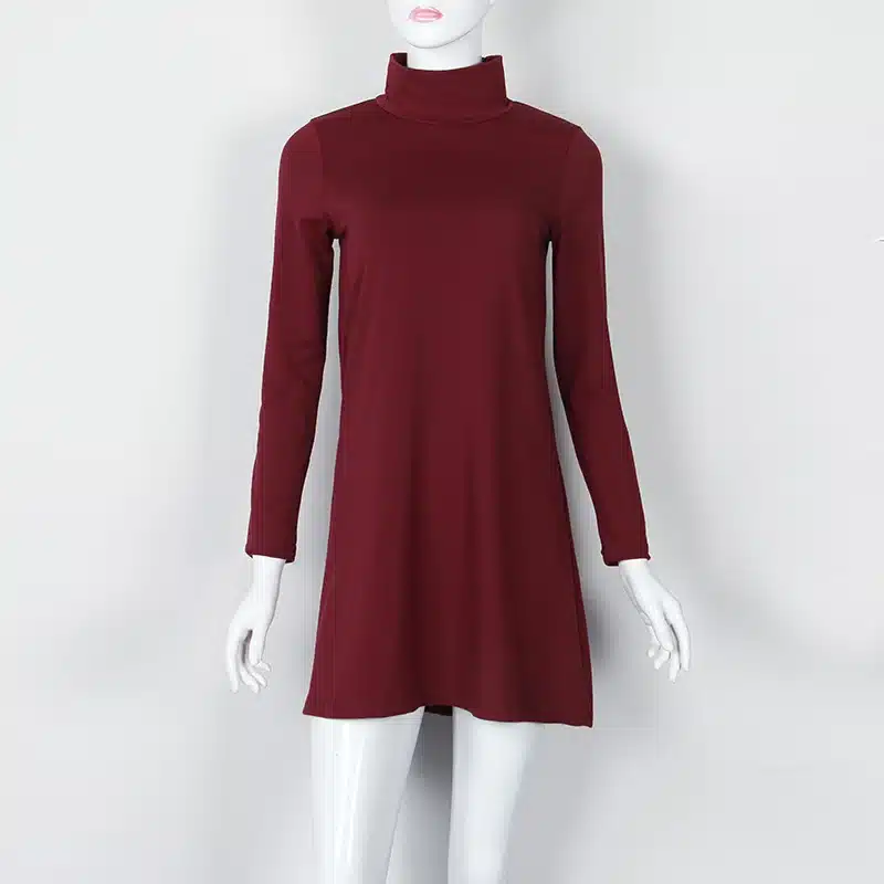 New Fashion Autumn Winter Dress Turtleneck Long Sleeve Loose Casual Dress New Solid Dress Women A-Line Robe Plus Size GV160 16