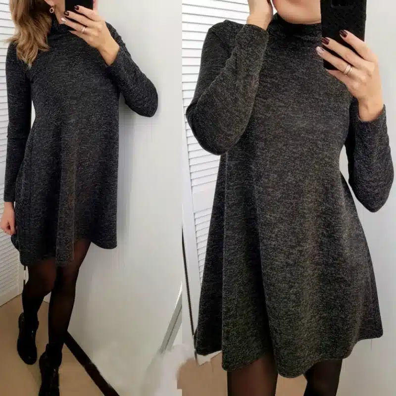 New Fashion Autumn Winter Dress Turtleneck Long Sleeve Loose Casual Dress New Solid Dress Women A-Line Robe Plus Size GV160 25