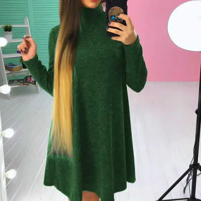 New Fashion Autumn Winter Dress Turtleneck Long Sleeve Loose Casual Dress New Solid Dress Women A-Line Robe Plus Size GV160 28