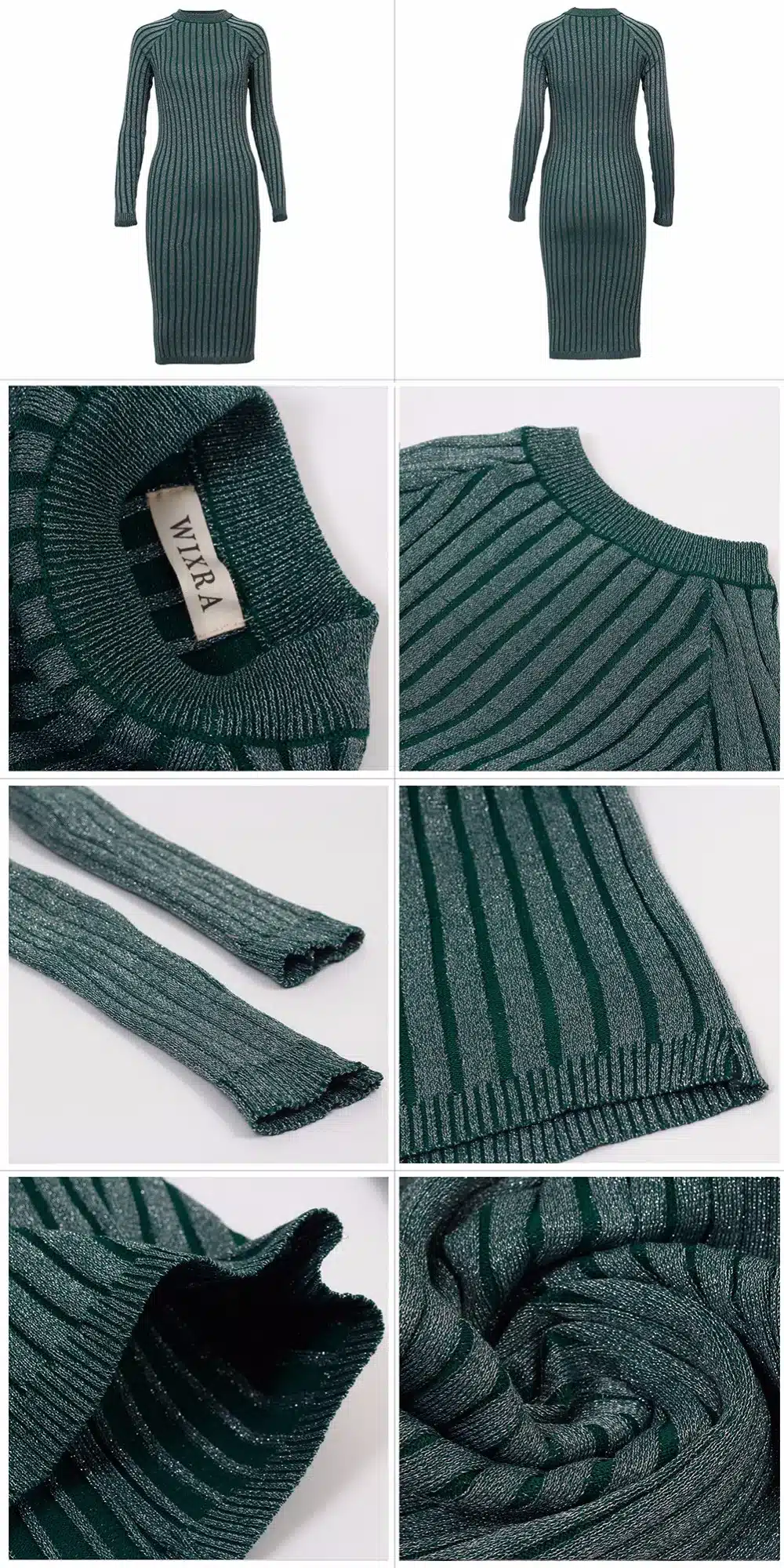 Wixra Warm and Charm Women Sweater Dress 2017 Fall Winter Long Sexy Lurex Bodycon Dresses Elastic Striped Skinny Knitted Dress 15