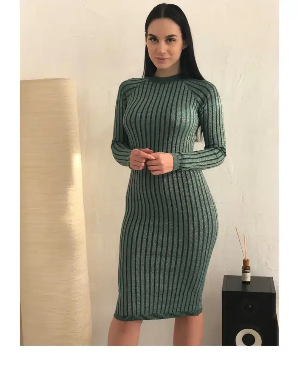 Wixra Warm and Charm Women Sweater Dress 2017 Fall Winter Long Sexy Lurex Bodycon Dresses Elastic Striped Skinny Knitted Dress 18