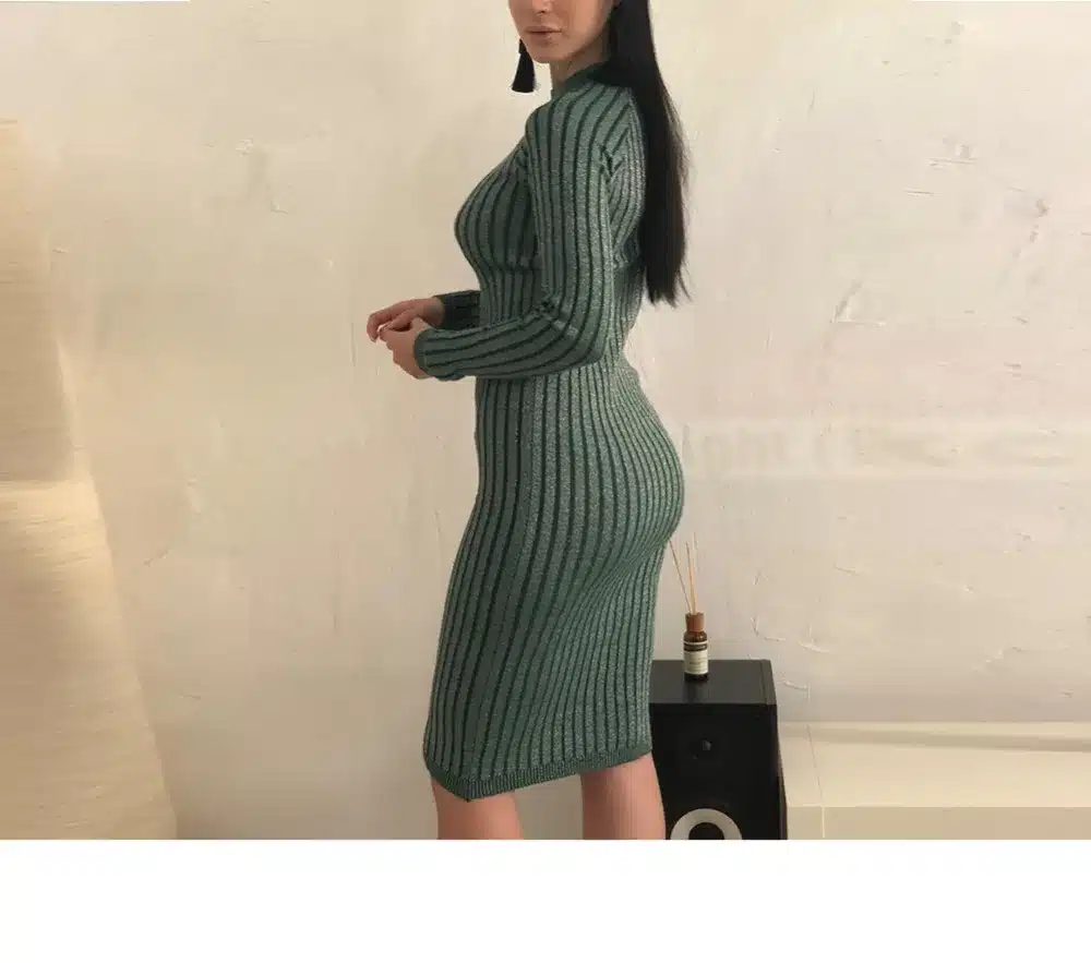 Wixra Warm and Charm Women Sweater Dress 2017 Fall Winter Long Sexy Lurex Bodycon Dresses Elastic Striped Skinny Knitted Dress 19
