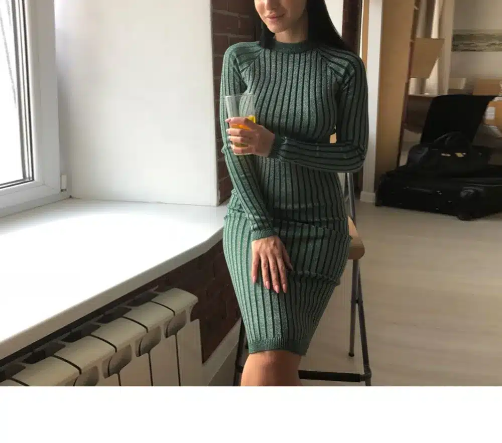 Wixra Warm and Charm Women Sweater Dress 2017 Fall Winter Long Sexy Lurex Bodycon Dresses Elastic Striped Skinny Knitted Dress 21