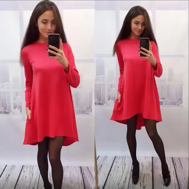 Autumn Winter Warm Swing Dress Long Sleeve O-neck loose Solid Slim Fit and Flare Mini Dress Casual Robe Without Belt Q0074 11