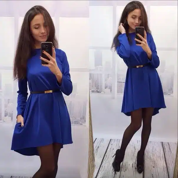 Autumn Winter Warm Swing Dress Long Sleeve O-neck loose Solid Slim Fit and Flare Mini Dress Casual Robe Without Belt Q0074 12