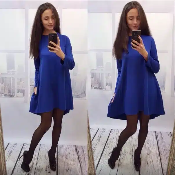 Autumn Winter Warm Swing Dress Long Sleeve O-neck loose Solid Slim Fit and Flare Mini Dress Casual Robe Without Belt Q0074 13