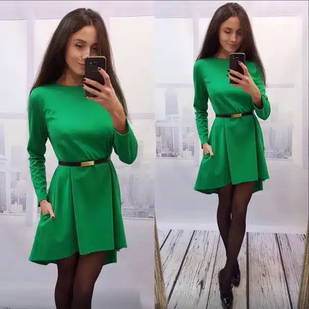 Autumn Winter Warm Swing Dress Long Sleeve O-neck loose Solid Slim Fit and Flare Mini Dress Casual Robe Without Belt Q0074 16