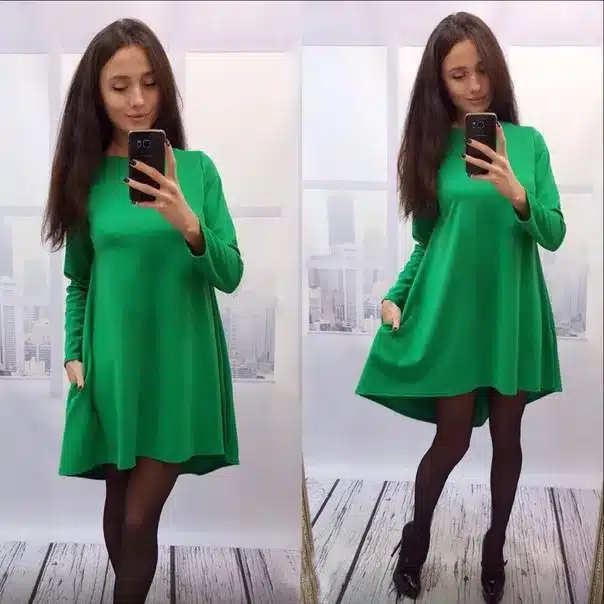 Autumn Winter Warm Swing Dress Long Sleeve O-neck loose Solid Slim Fit and Flare Mini Dress Casual Robe Without Belt Q0074 17