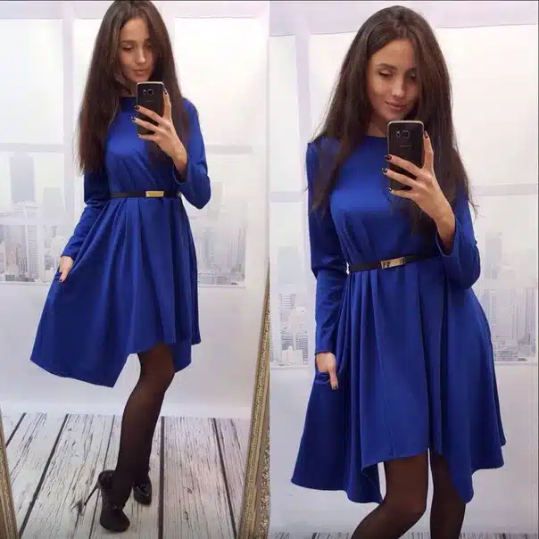 Autumn Winter Warm Swing Dress Long Sleeve O-neck loose Solid Slim Fit and Flare Mini Dress Casual Robe Without Belt Q0074 18