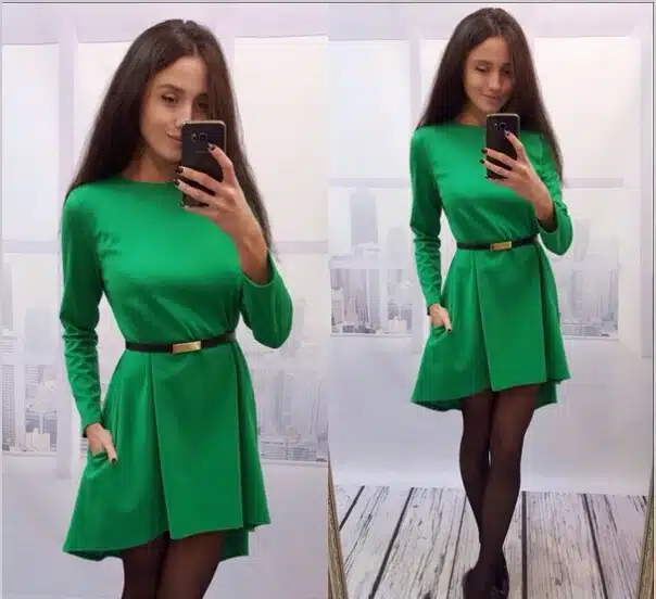Autumn Winter Warm Swing Dress Long Sleeve O-neck loose Solid Slim Fit and Flare Mini Dress Casual Robe Without Belt Q0074 20