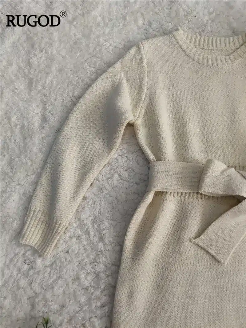 RUGOD 2018 New Winter Kintted Sweater Dress Women Sweet Elegant Pullover O-Neck Long Sleeves Mid-Calf Pencil Dress Solid Color 23