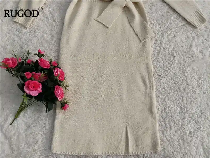 RUGOD 2018 New Winter Kintted Sweater Dress Women Sweet Elegant Pullover O-Neck Long Sleeves Mid-Calf Pencil Dress Solid Color 24