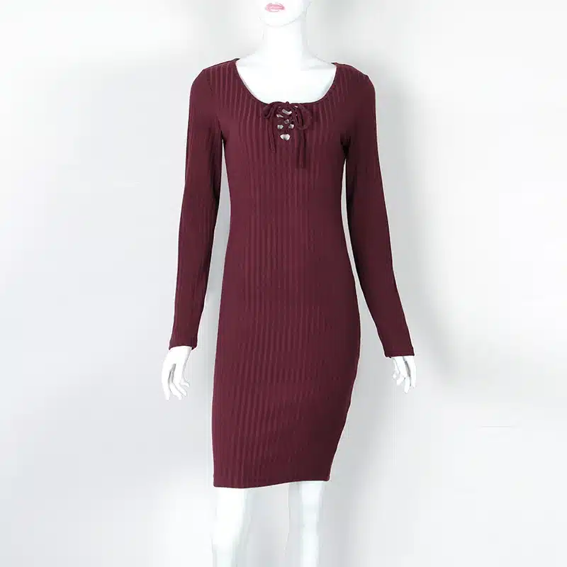 Women Knit Dress 2018 Sexy Banage Bodycon Dresses Autumn Winter Dress Long Sleeve Solid Sheath Femme Robe Knee-length NEW GV1031 10