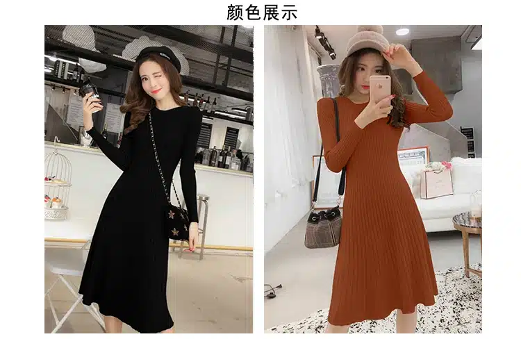 Winter Sweater Dress Women Knitted Slim Pullover Clothing O-Neck Sweater Ladies Long Sleeve Long femme dress warm Ladies 11