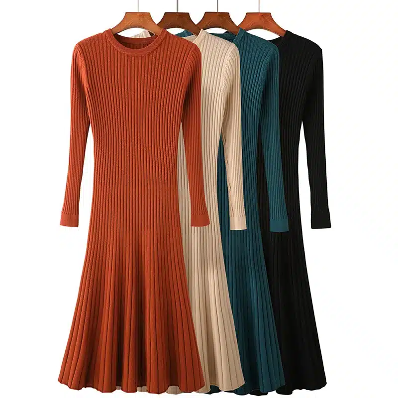 Winter Sweater Dress Women Knitted Slim Pullover Clothing O-Neck Sweater Ladies Long Sleeve Long femme dress warm Ladies 12