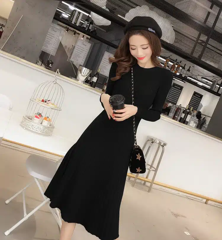 Winter Sweater Dress Women Knitted Slim Pullover Clothing O-Neck Sweater Ladies Long Sleeve Long femme dress warm Ladies 16
