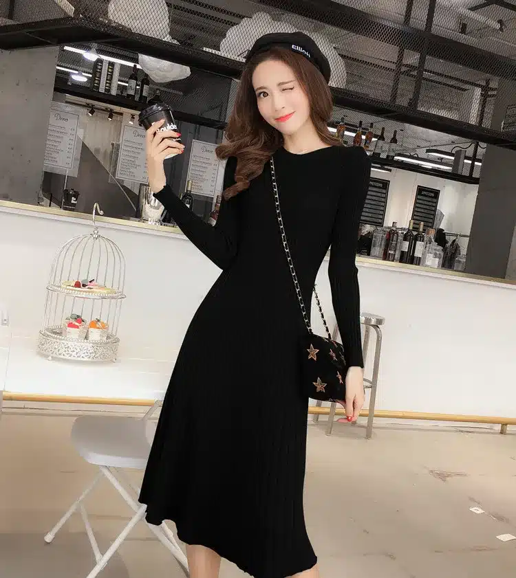 Winter Sweater Dress Women Knitted Slim Pullover Clothing O-Neck Sweater Ladies Long Sleeve Long femme dress warm Ladies 17