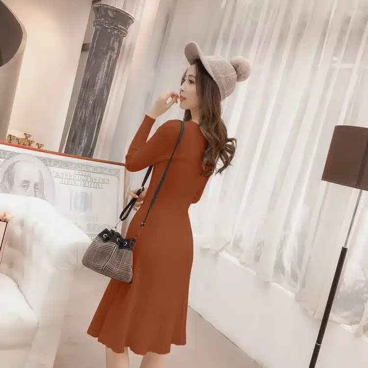 Winter Sweater Dress Women Knitted Slim Pullover Clothing O-Neck Sweater Ladies Long Sleeve Long femme dress warm Ladies 20