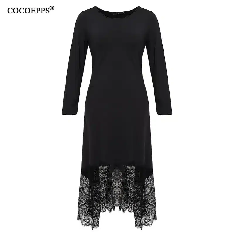 5XL 6XL 2018 new Women Irregular Lace Patchwork Long Dress Maxi Winter Big Sizes Dress Plus Size Casual Party Dresses Black Blue 17