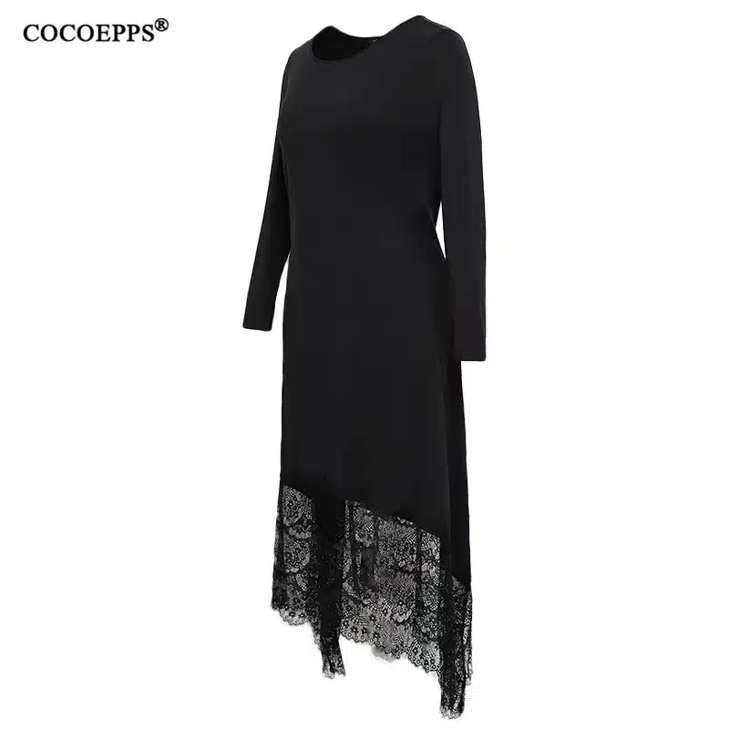 5XL 6XL 2018 new Women Irregular Lace Patchwork Long Dress Maxi Winter Big Sizes Dress Plus Size Casual Party Dresses Black Blue 18