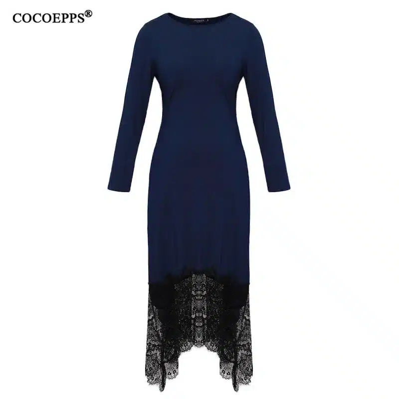 5XL 6XL 2018 new Women Irregular Lace Patchwork Long Dress Maxi Winter Big Sizes Dress Plus Size Casual Party Dresses Black Blue 21