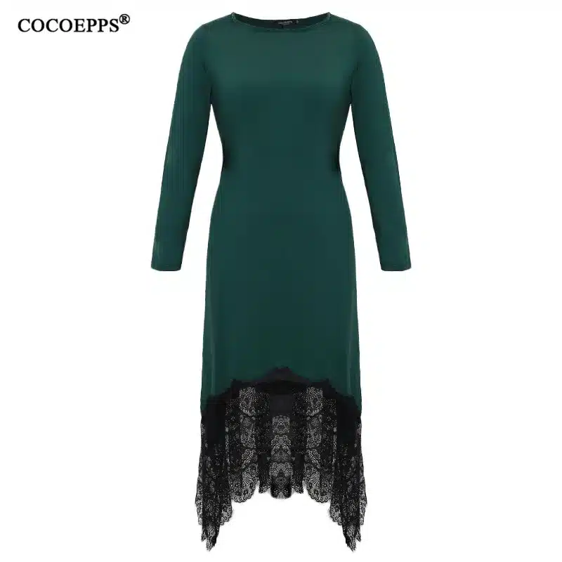 5XL 6XL 2018 new Women Irregular Lace Patchwork Long Dress Maxi Winter Big Sizes Dress Plus Size Casual Party Dresses Black Blue 26