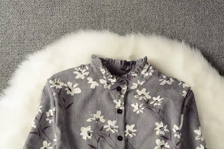 Floral Print Style Slim Cute Stand Collar Single Breasted Pleated Dress Women Vintage Autumn Winter Dress Ladies 9 Options XH028 3
